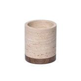 Travertine kaarshouder L Ø9,5x9cm incl. hout plateau - Mooisa
