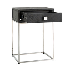 Nightstand Blackbone silver 1-drawer (Black rustic) - Richmond Interiors