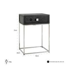 Nightstand Blackbone silver 1-drawer (Black rustic) - Richmond Interiors