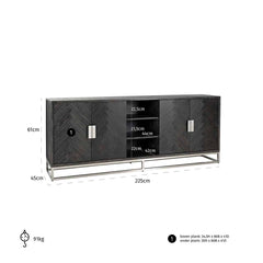 Dressoir Blackbone silver 4-deuren + open vak (Black rustic) - Richmond Interiors