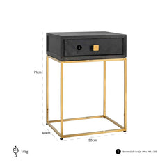 Nightstand Blackbone gold 1-drawer (Black rustic) - Richmond Interiors