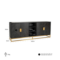 Dressoir Blackbone gold 4-deuren + open vak (Black rustic) - Richmond Interiors