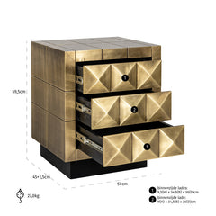 Nighstand Collada 3-drawers (Brushed Gold) - Richmond Interiors