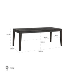 Eettafel Blackbone 200 (Black rustic) - Richmond Interiors