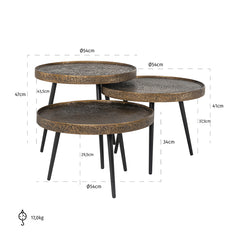 Coffee table Luton set of 3 (Black/gold) - Richmond Interiors