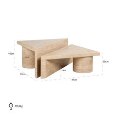 Salontafel set Fictus Travertine faux (Beige) - Richmond Interiors