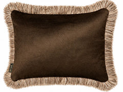 Luxus chocolat fringe sierkussen 45x30 - Brons Sierkussens