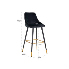 Bar stool Imani black velvet (Quartz Black 800) - Richmond Interiors