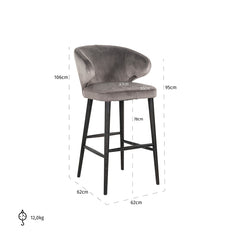 Bar stool Indigo stone velvet (Quartz Stone 101) - Richmond Interiors