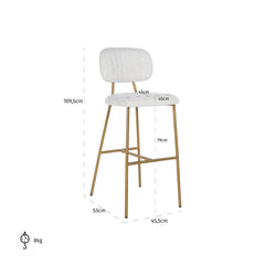 Bar stool Xenia white bouclé / brushed gold (Copenhagen 900 Bouclé White) - Richmond Interiors