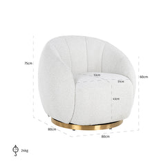 Swivel lounge chair Jago white bouclé / brushed gold (Copenhagen 900 Bouclé White) - Richmond Interiors