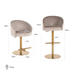 Bar stool Zabi swivel khaki velvet (Quartz Khaki 903) - Richmond Interiors