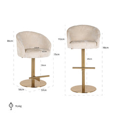 Bar stool Zabi swivel white chenille (Bergen 900 white chenille) - Richmond Interiors