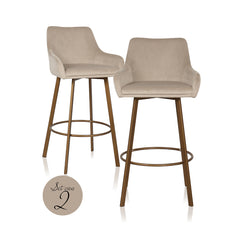 Bar stool Cressida high back khaki velvet (set of 2) (Quartz Khaki 903) - Richmond Interiors