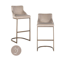 Bar stool Bolton khaki velvet brushed gold fire retardant (Set of 2) - Richmond Interiors