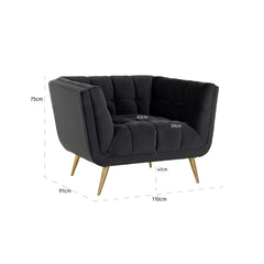 Fauteuil Huxley Antraciet velvet / Brushed gold (Quartz Antraciet 801) - Richmond Interiors