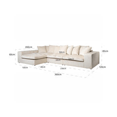 Bank Alcazar 3-zits + lounge links/rechts white chenille (Bergen 900 white chenille) - Richmond Interiors