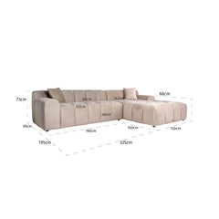 Couch Cube 3 Sitzer + Lounge Rechts (Quartz Khaki 903) - Richmond Interiors