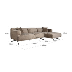 Bank Donovan 3-zits + lounge rechts (Bergen 104 taupe chenille) - Richmond Interiors