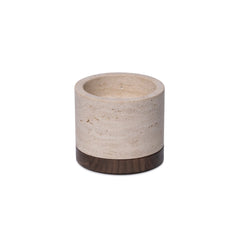 Travertine kaarshouder M Ø9,5x6,5cm incl. hout plateau - Mooisa
