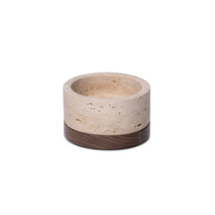 Travertine kaarshouder S Ø9,5x4cm incl. hout plateau - Mooisa