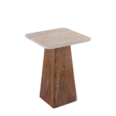 Bronson Cream Travertine and wood sidetable high