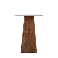 Bronson Cream Travertine and wood sidetable high