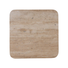 Bronson Cream Travertine and wood sidetable high