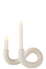 Candle Holder Torsion 2 Candles Ceramic White