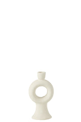 Candleholder Round Stoneware White Small