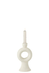 Candleholder Round Stoneware White Small