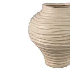 Mickie Beige round bulb ceramic vase ribbed L