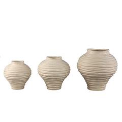 Mickie Beige round bulb ceramic vase ribbed L