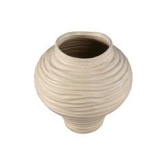 Mickie Beige round bulb ceramic vase ribbed L