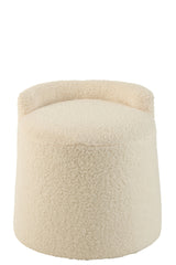 Pouf Teddy Round+Back Bouclé White