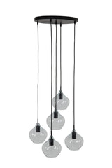 Hanging lamp 5L 61x66 cm RAKEL matt black+clear