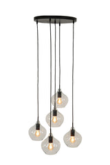 Hanging lamp 5L 61x66 cm RAKEL matt black+clear