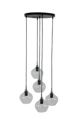 Hanging lamp 5L 61x66 cm RAKEL matt black+clear