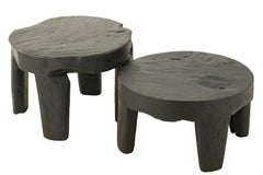 S/2 Table Round Teak Wood Black