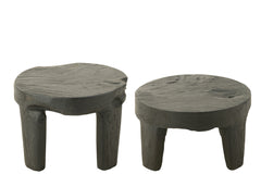 S/2 Table Round Teak Wood Black